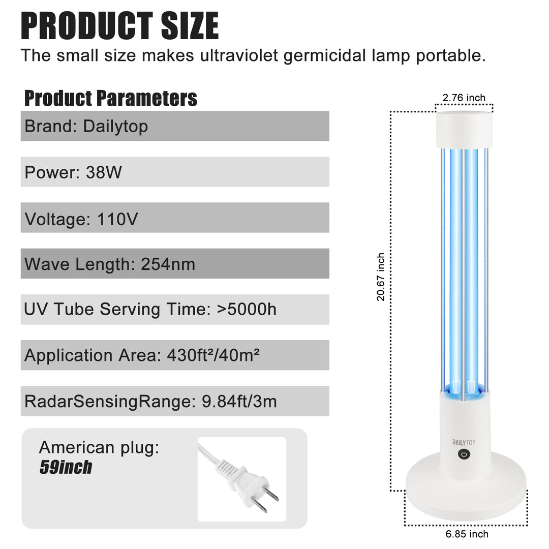 UV Light Sanitizer,60W Ozone-Free Home Disinfection Device for Haloclean UV,254nm UVC Lamp for Whole Room,Ultraviolet Light with 3-Speed Timing and Remote