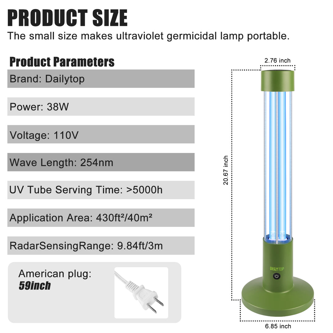 60W UV Light Sanitizer, Ozone-Free Home Disinfection Device for Haloclean UV, 254nm UVC Lamp Odor Eliminator for Whole Room, Ultraviolet Light with 3-Speed Timing and Remote