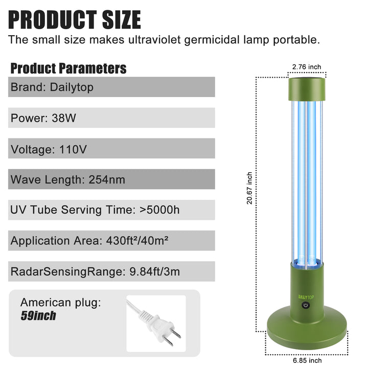 60W UV Light Sanitizer, Ozone-Free Home Disinfection Device for Haloclean UV, 254nm UVC Lamp Odor Eliminator for Whole Room, Ultraviolet Light with 3-Speed Timing and Remote