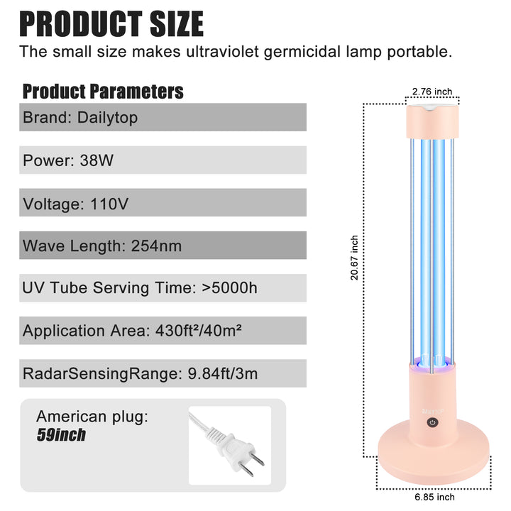 UV Light Sanitizer,60W Ozone-Free Home Disinfection Device for Haloclean UV,254nm UVC Lamp Odor Eliminator for Whole Room,Ultraviolet Light with 3-Speed Timing and Remote