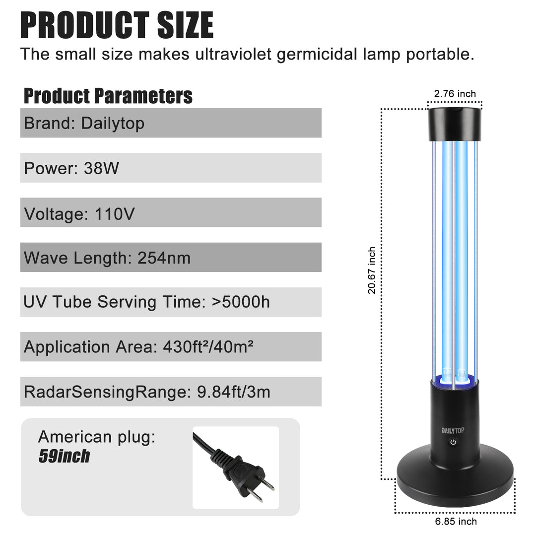 60W UV Light Sanitizer,Ozone-Free Home Disinfection Device for Haloclean UV,254nm UVC Lamp Odor Eliminator for Whole Room,Ultraviolet Light with 3-Speed Timing and Remote