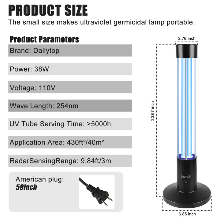 60W UV Light Sanitizer,Ozone-Free Home Disinfection Device for Haloclean UV,254nm UVC Lamp Odor Eliminator for Whole Room,Ultraviolet Light with 3-Speed Timing and Remote