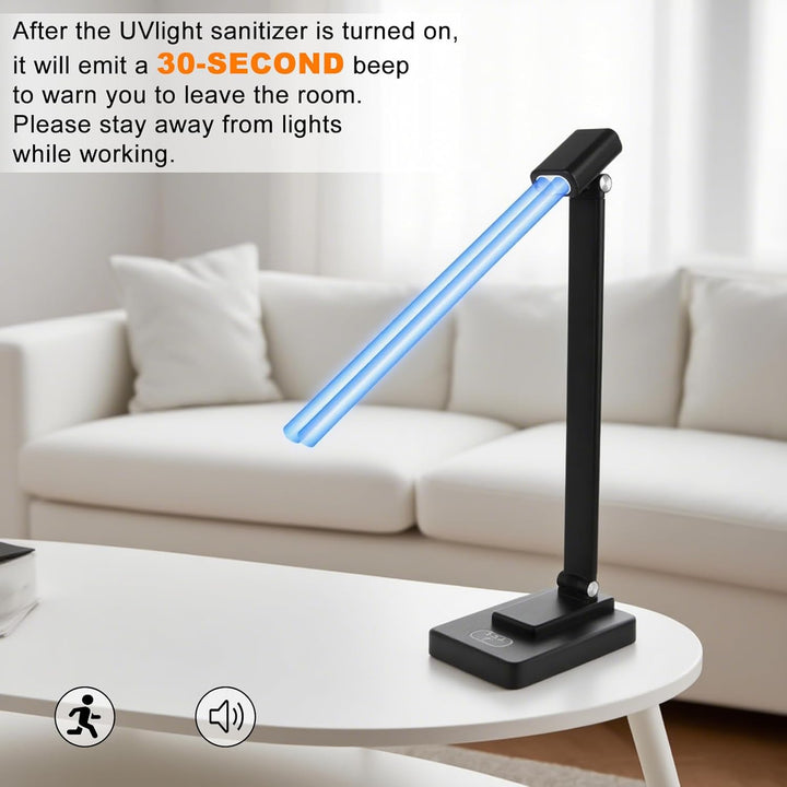 An infographic showing the Dailytop UV disinfection lamp's 30-minute timing mode with a visual representation of safety and effectiveness