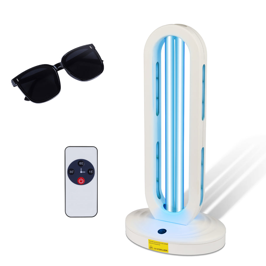 Portable UV C sterilization lamp with remote control and safety glasses